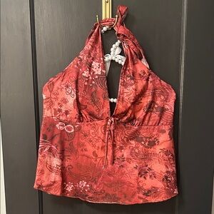 SHEIN Red Floral Halter Blouse